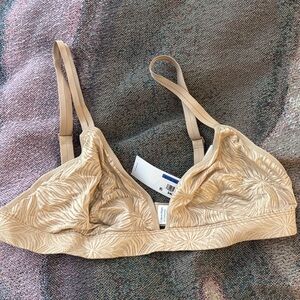 Calvin Klein triangle sheer Tan Patterned Bra marquisette lace xl nwt